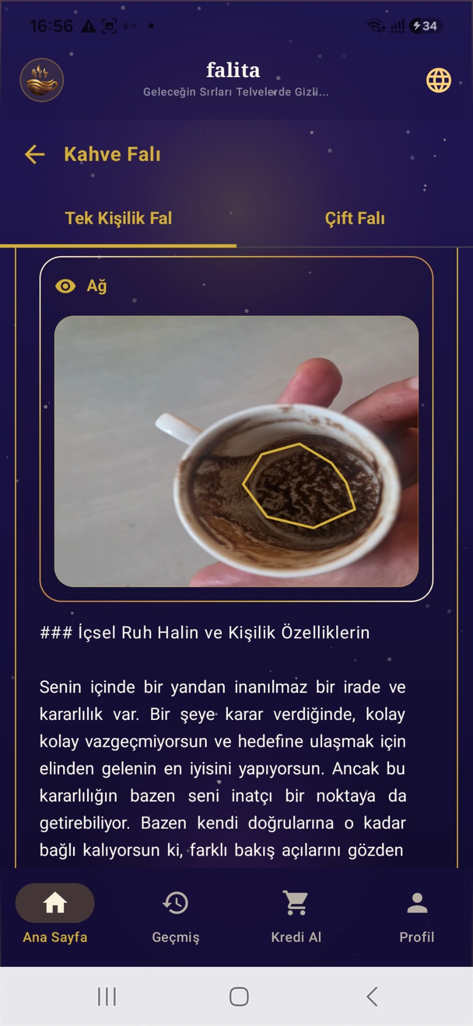 Falita shows the AI coffee cup reading result