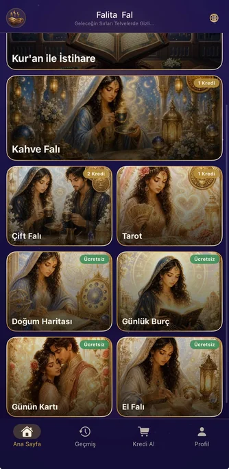 Ücretsiz yapay zeka tarot falı uygulaması Falita