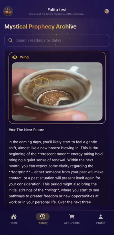 Falita AI coffee cup reading app detected coffee grounds symbols