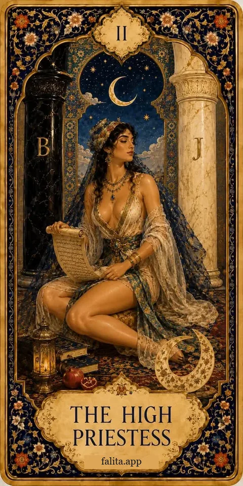 Falita AI tarot reading card meaning: الكاهنة الكبرى