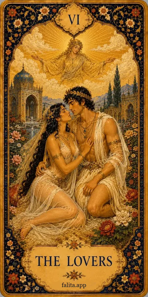 Falita AI tarot reading card meaning: العشاق