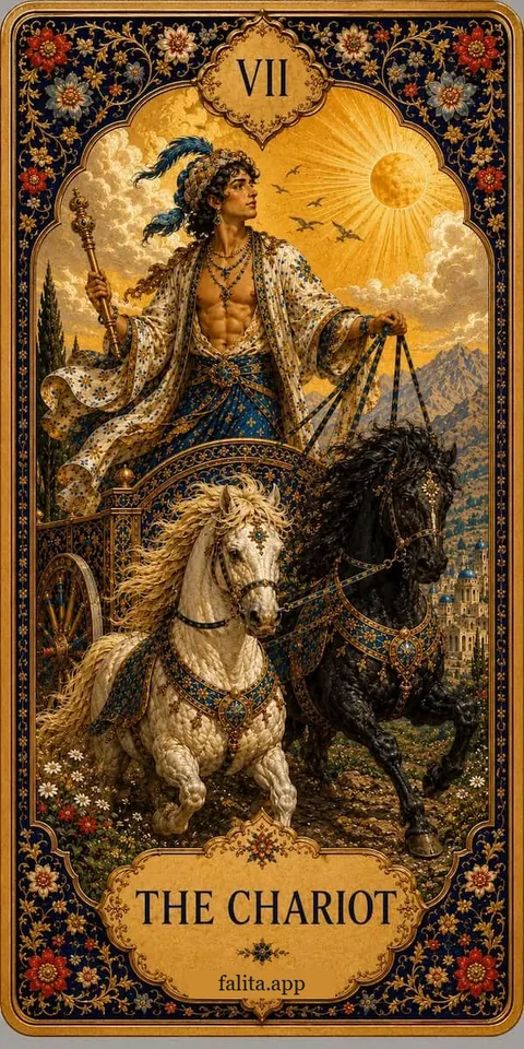 Falita AI tarot reading card meaning: العربة
