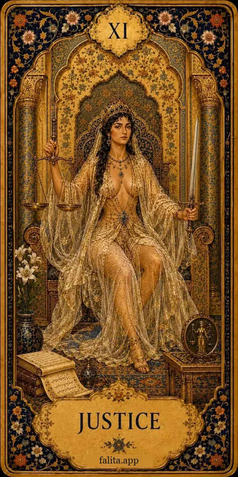 Falita AI tarot reading card meaning: العدالة
