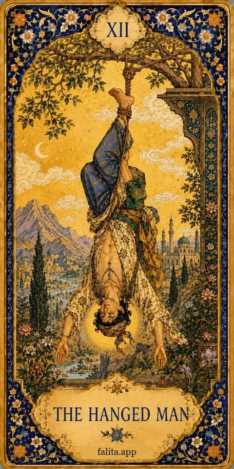 Falita AI tarot reading card meaning: الرجل المشنوق